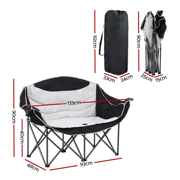 Weisshorn Camping Chair Double Folding Moon Chair Portable Seat 240KG Awezingly
