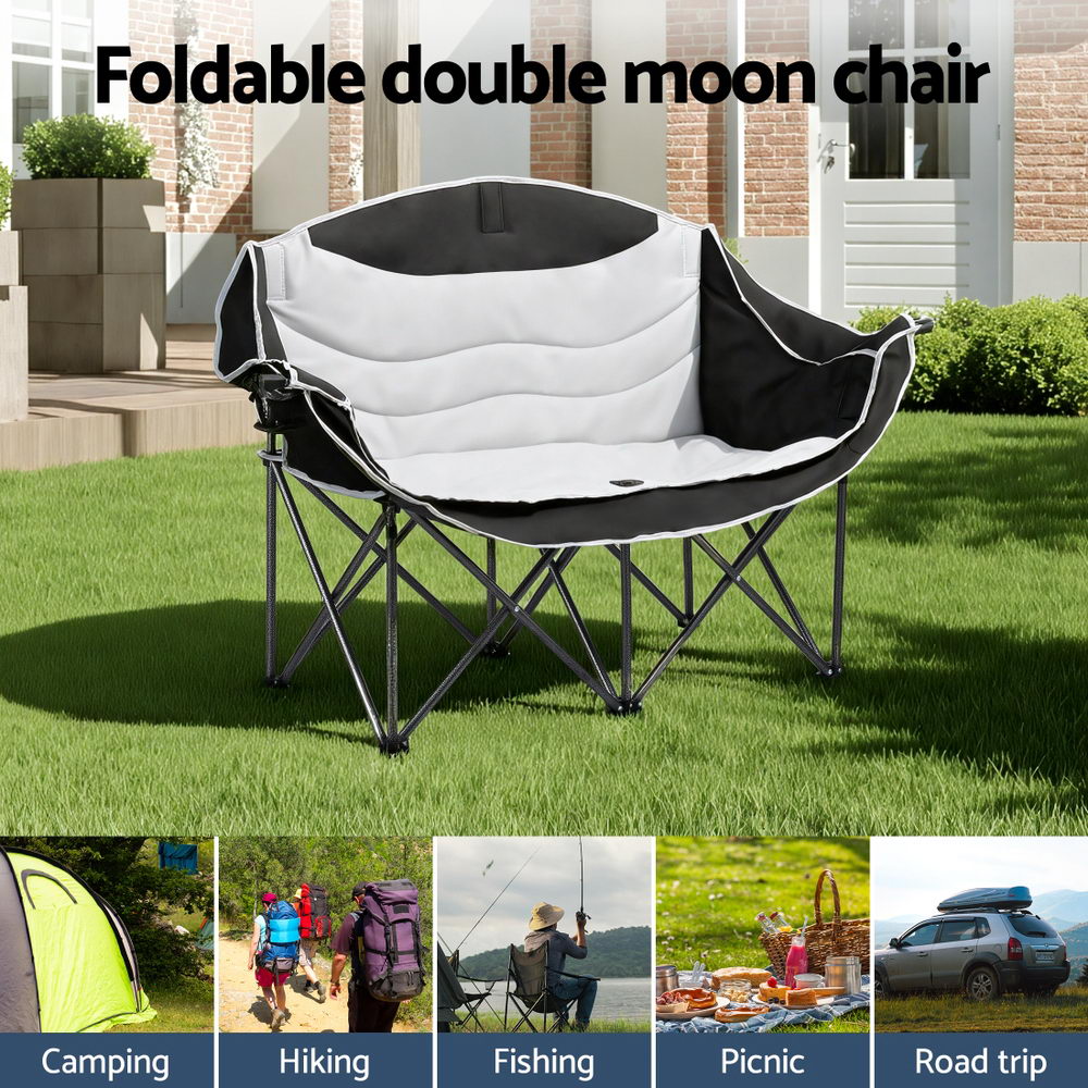 Weisshorn Camping Chair Double Folding Moon Chair Portable Seat 240KG Awezingly