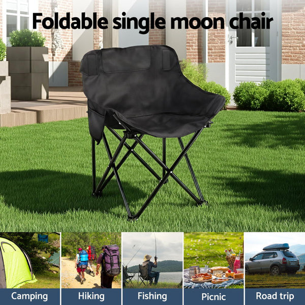 Weisshorn Folding Camping Moon Chair Portable Seat Weight Capacity 120KG Black Awezingly