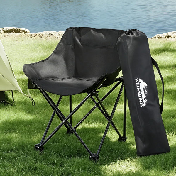 Weisshorn Folding Camping Moon Chair Portable Seat Weight Capacity 120KG Black Awezingly