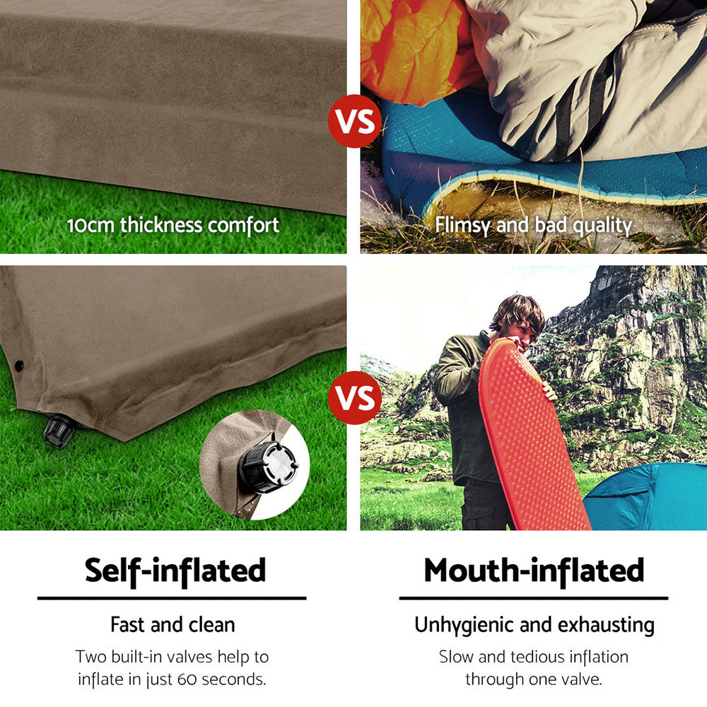 Weisshorn Double Size Self Inflating Mattress Mat 10CM Thick   Coffee Weisshorn