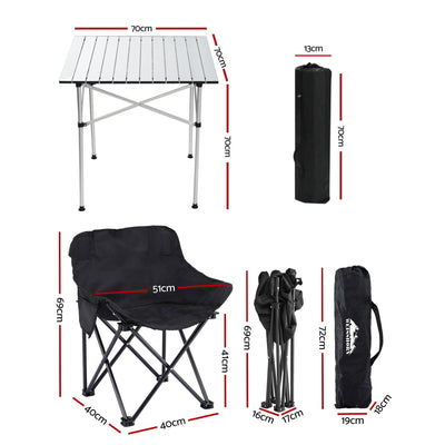 Weisshorn 3pc Camping Table Chair Set Outdoor Folding Aluminium Portable Picnic