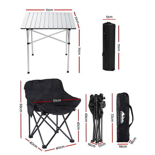 Weisshorn 3pc Camping Table Chair Set Outdoor Folding Aluminium Portable Picnic Awezingly