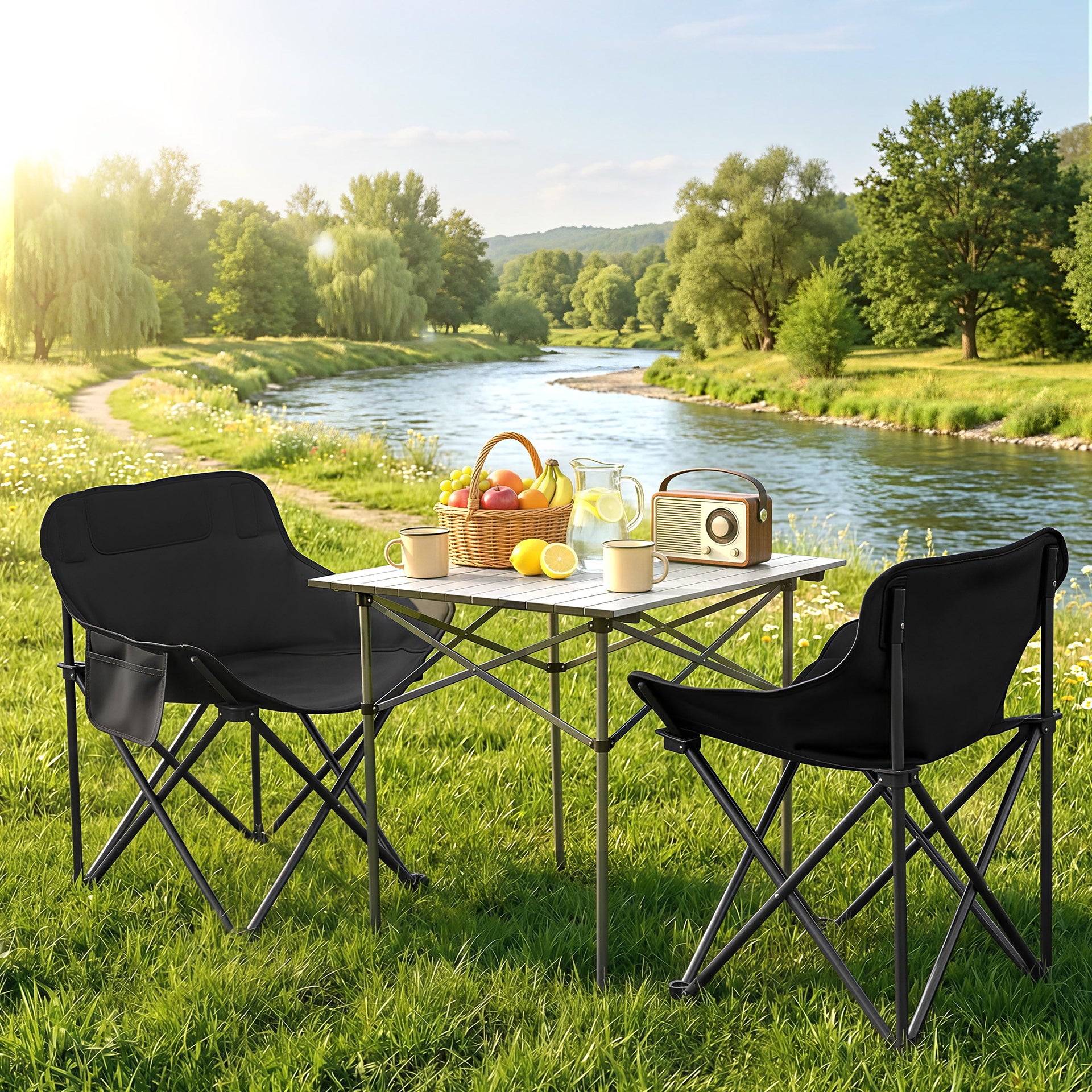 Weisshorn 3pc Camping Table Chair Set Outdoor Folding Aluminium Portable Picnic Awezingly