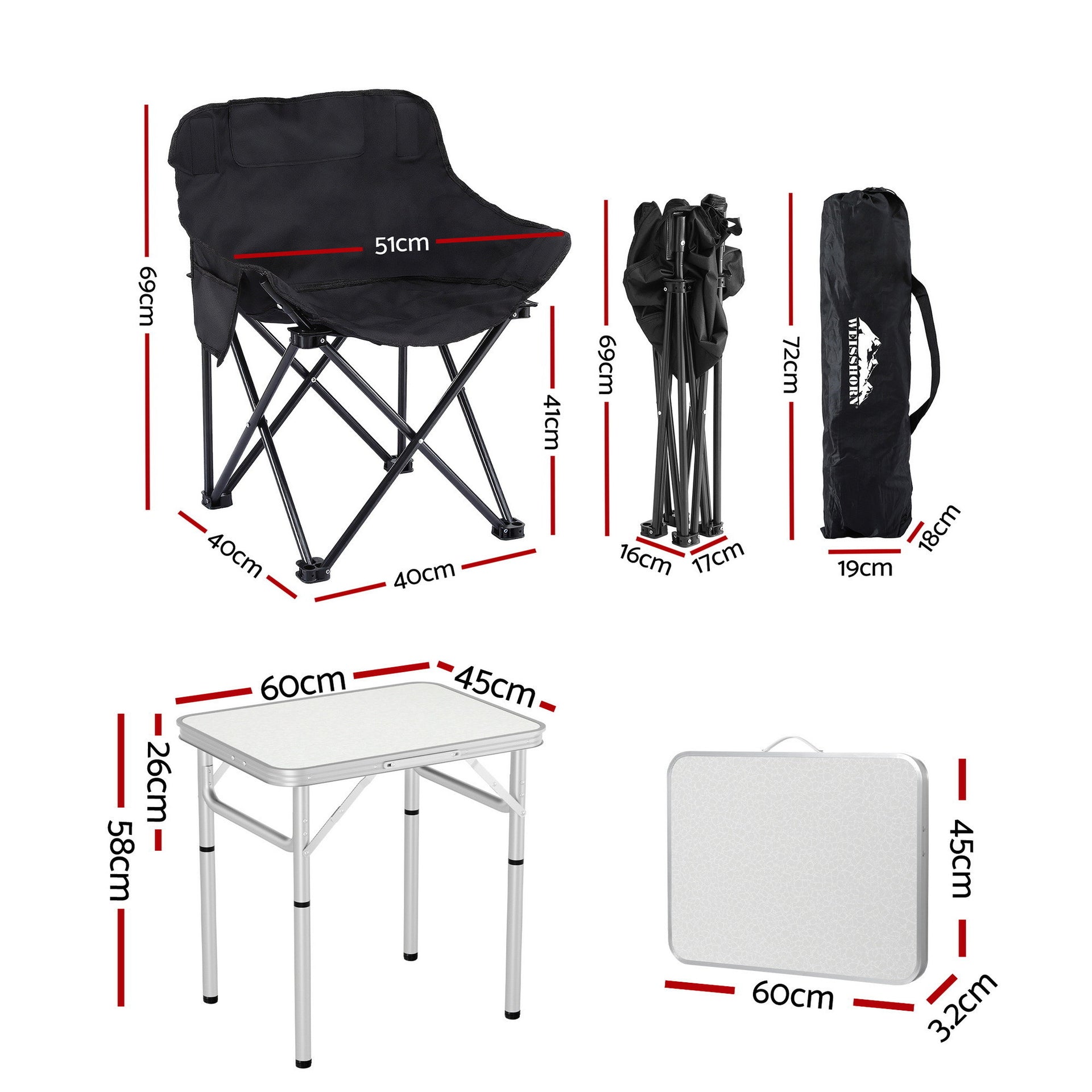 Weisshorn 3pc Camping Table Chair Set Outdoor Folding Aluminium Portable Picnic Awezingly