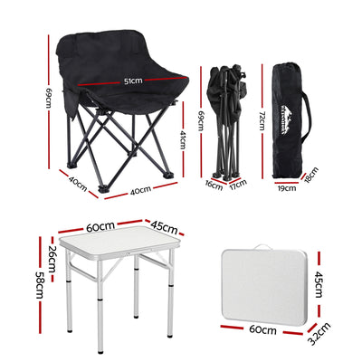 Weisshorn 3pc Camping Table Chair Set Outdoor Folding Aluminium Portable Picnic