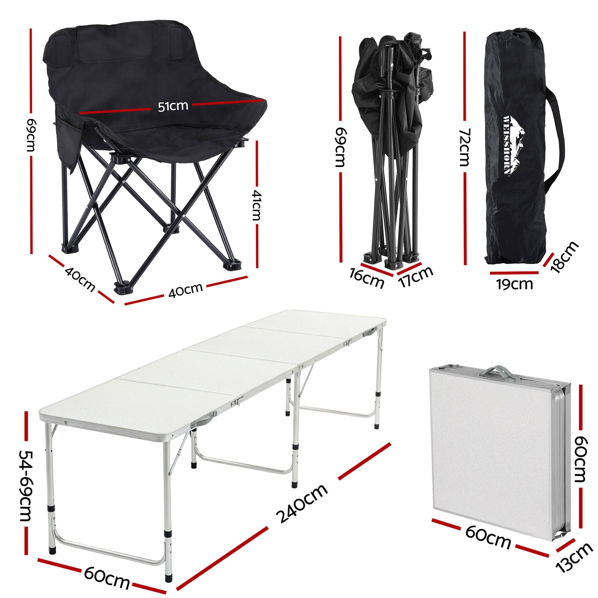 Weisshorn 7pc Camping Table Chair Set Outdoor Folding Aluminium Portable Picnic Awezingly