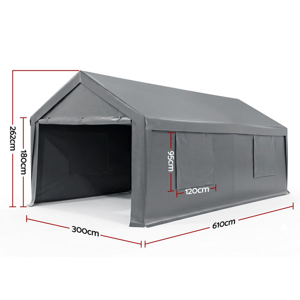 Instahut 3x6m Carports Canopy Tent Portable Garage Outdoor Steel Shelter Grey Awezingly