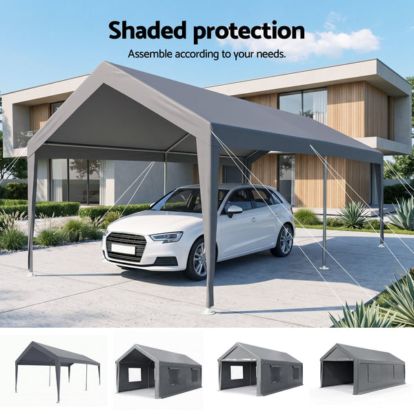 Instahut 3x6m Carports Canopy Tent Portable Garage Outdoor Steel Shelter Grey Instahut