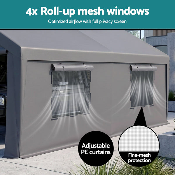 Instahut 3x6m Carports Canopy Tent Portable Garage Outdoor Steel Shelter Grey Instahut