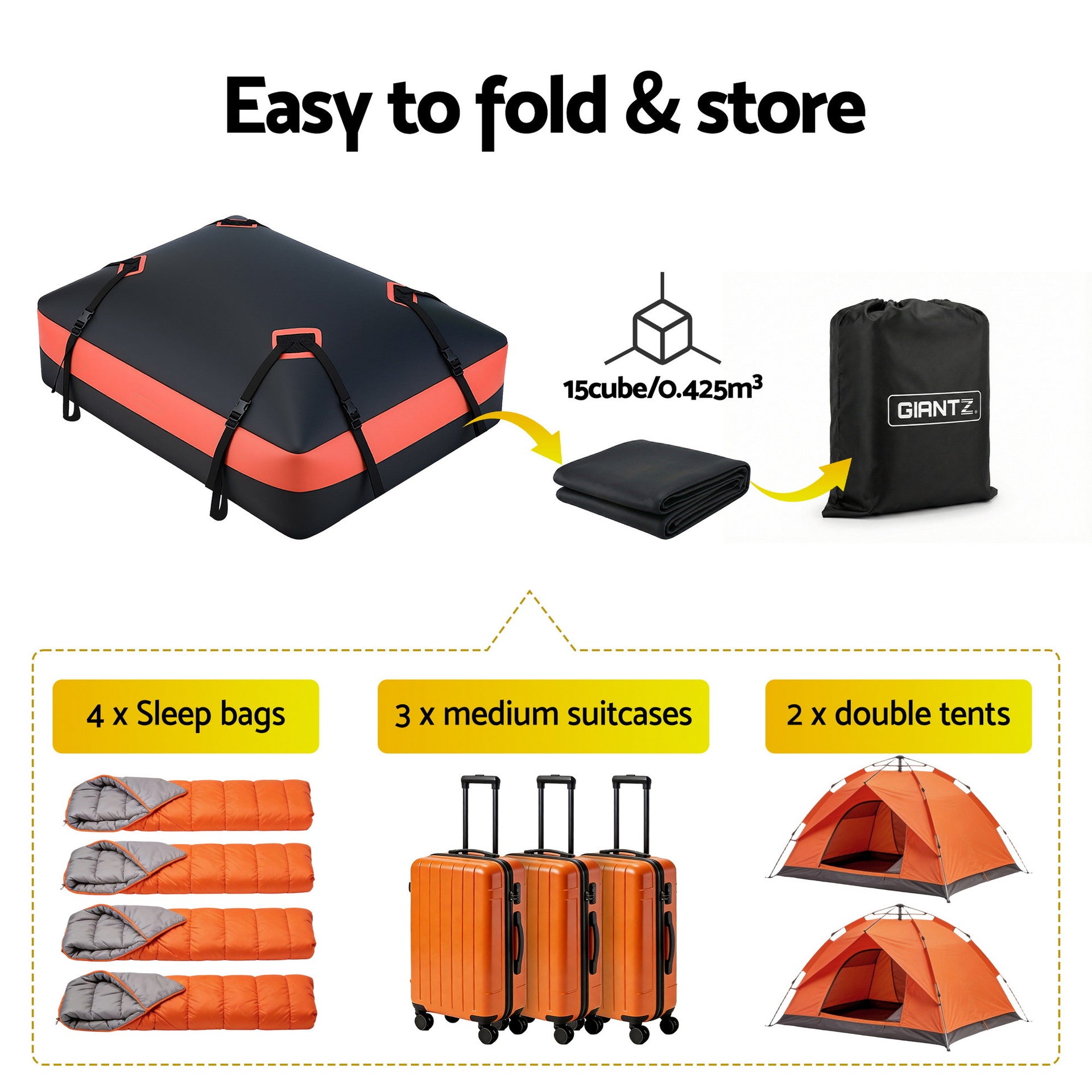 Giantz Roof Top Cargo Bag Waterproof Car Luggage Carrier 15 Cubic Ft Universal Awezingly