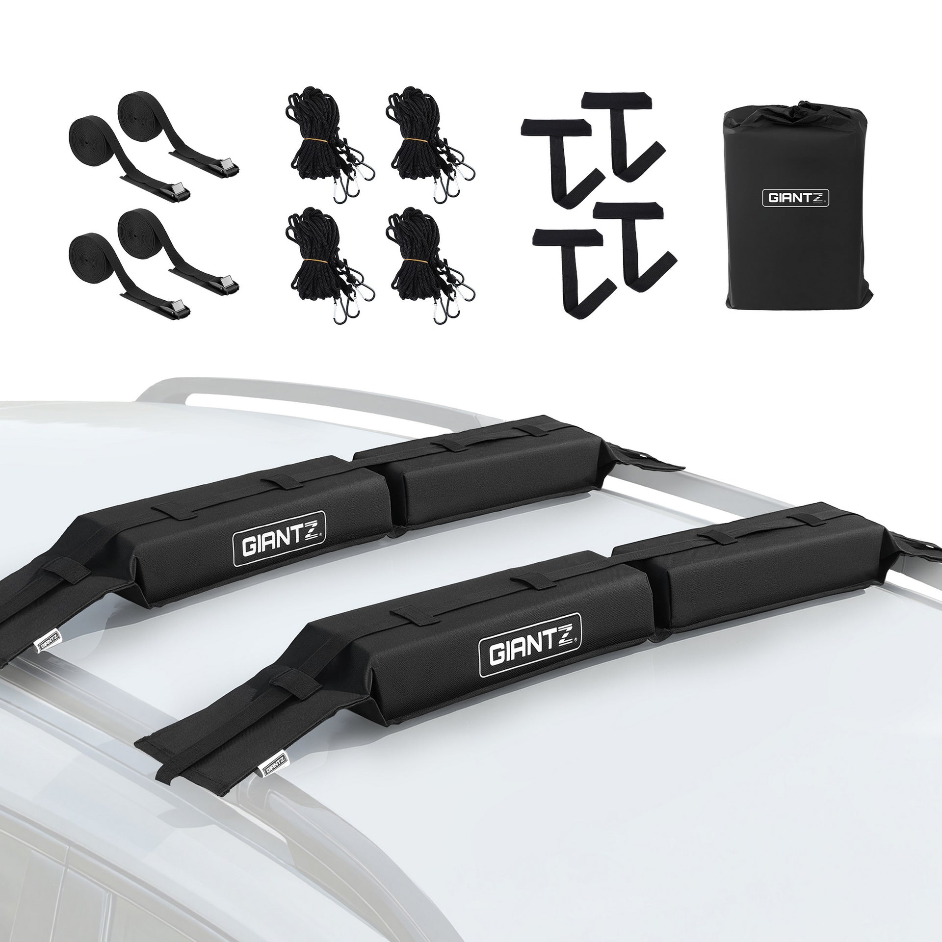 GIANTZ Kayak Roof Rack for Car, Universal Soft Roof Rack Pads for Surfboard SUP Canoe, Roof Bars for SUV Sedan without Side Rails, Portable Cross Bars with 4.5m Tie Down Straps & Ropes, 80kg Capacity Awezingly