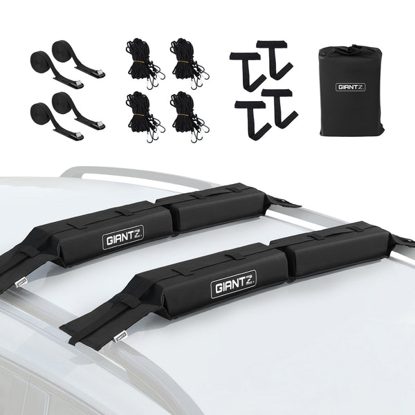 GIANTZ Kayak Roof Rack for Car, Universal Soft Roof Rack Pads for Surfboard SUP Canoe, Roof Bars for SUV Sedan without Side Rails, Portable Cross Bars with 4.5m Tie Down Straps & Ropes, 80kg Capacity Awezingly