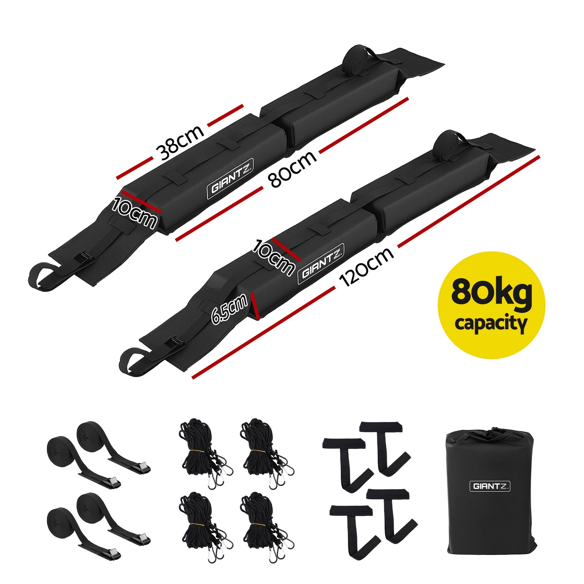 GIANTZ Kayak Roof Rack for Car, Universal Soft Roof Rack Pads for Surfboard SUP Canoe, Roof Bars for SUV Sedan without Side Rails, Portable Cross Bars with 4.5m Tie Down Straps & Ropes, 80kg Capacity Awezingly