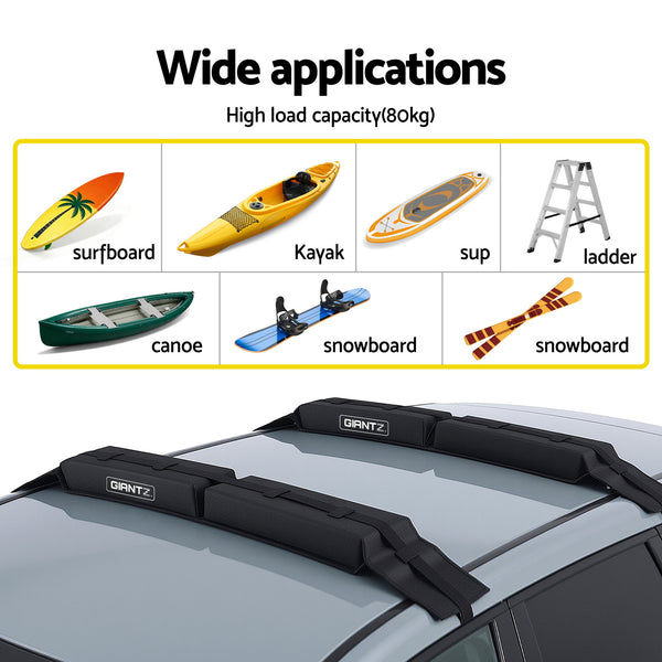 GIANTZ Kayak Roof Rack for Car, Universal Soft Roof Rack Pads for Surfboard SUP Canoe, Roof Bars for SUV Sedan without Side Rails, Portable Cross Bars with 4.5m Tie Down Straps & Ropes, 80kg Capacity Awezingly