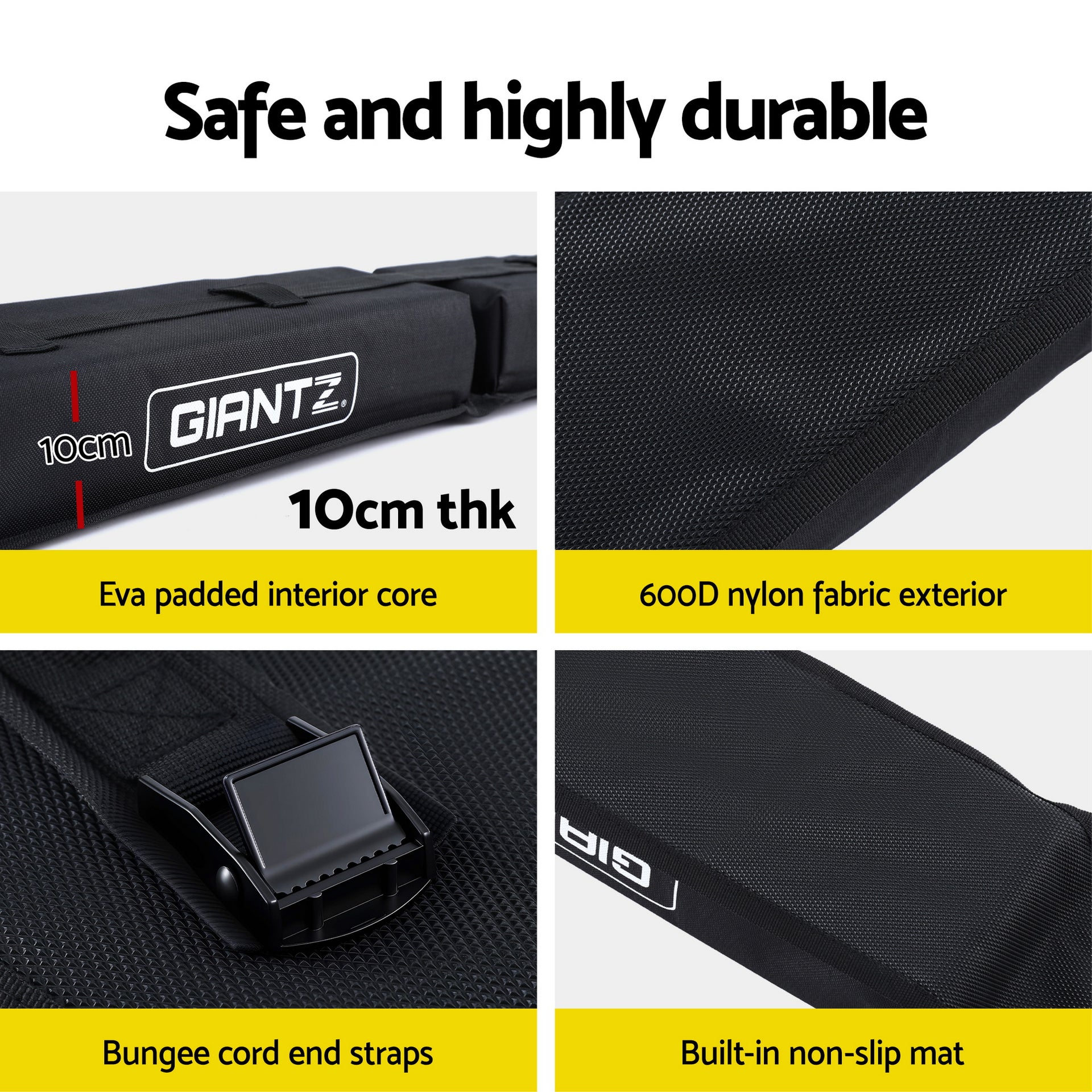 GIANTZ Kayak Roof Rack for Car, Universal Soft Roof Rack Pads for Surfboard SUP Canoe, Roof Bars for SUV Sedan without Side Rails, Portable Cross Bars with 4.5m Tie Down Straps & Ropes, 80kg Capacity Awezingly