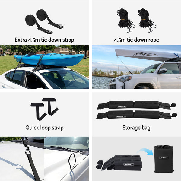 GIANTZ Kayak Roof Rack for Car, Universal Soft Roof Rack Pads for Surfboard SUP Canoe, Roof Bars for SUV Sedan without Side Rails, Portable Cross Bars with 4.5m Tie Down Straps & Ropes, 80kg Capacity Awezingly