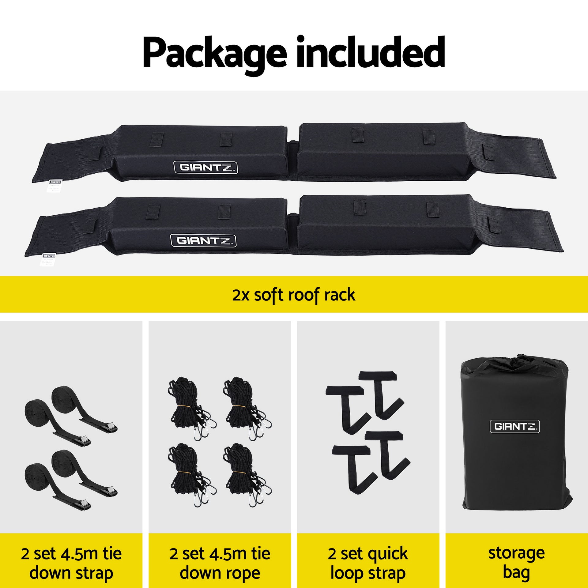 GIANTZ Kayak Roof Rack for Car, Universal Soft Roof Rack Pads for Surfboard SUP Canoe, Roof Bars for SUV Sedan without Side Rails, Portable Cross Bars with 4.5m Tie Down Straps & Ropes, 80kg Capacity Awezingly