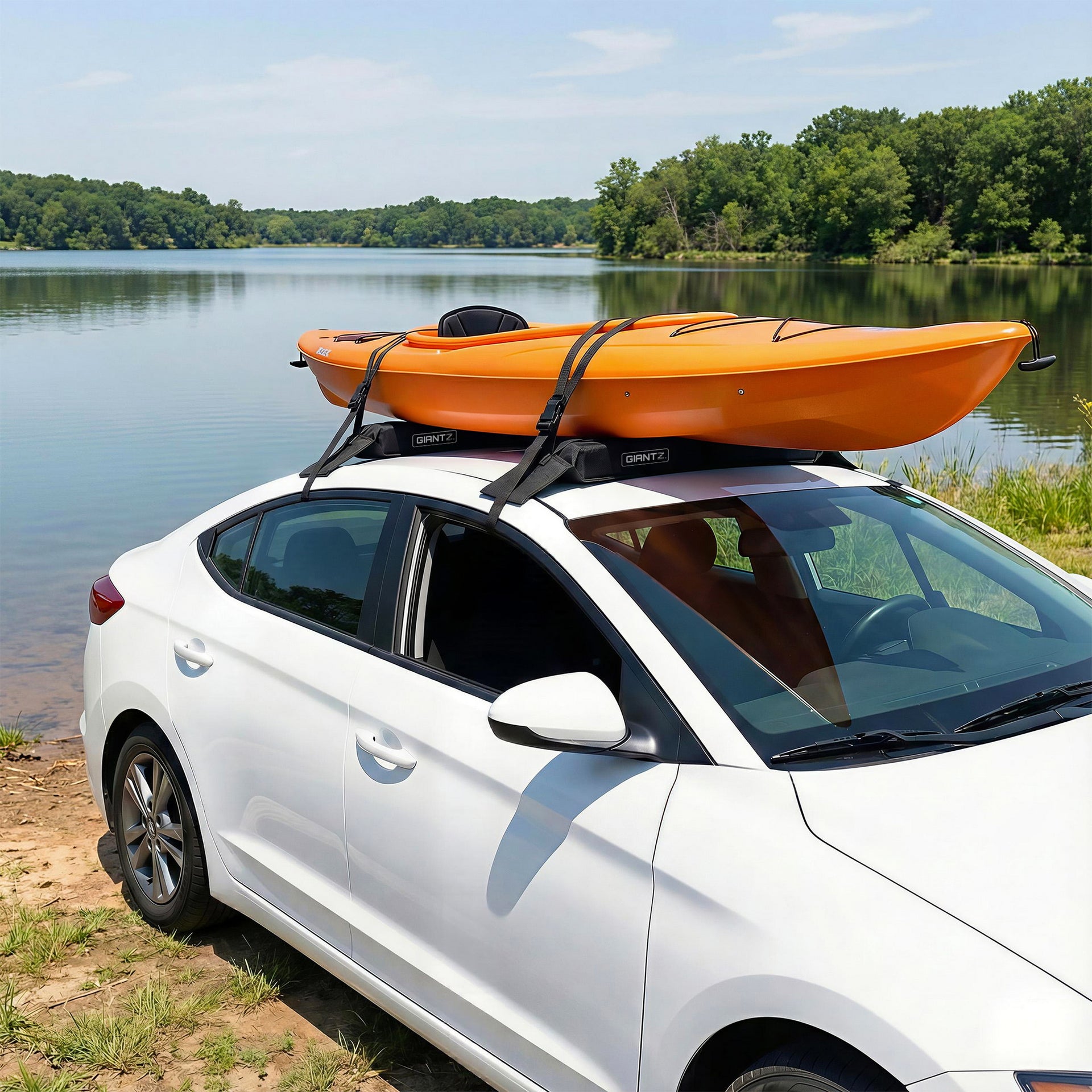 GIANTZ Kayak Roof Rack for Car, Universal Soft Roof Rack Pads for Surfboard SUP Canoe, Roof Bars for SUV Sedan without Side Rails, Portable Cross Bars with 4.5m Tie Down Straps & Ropes, 80kg Capacity Awezingly