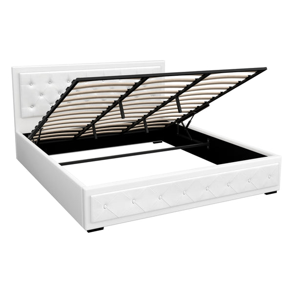 Artiss Bed Frame King Size Gas Lift White TIYO Awezingly