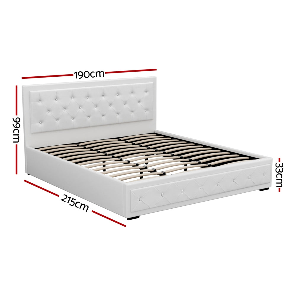 Artiss Bed Frame King Size Gas Lift White TIYO Awezingly