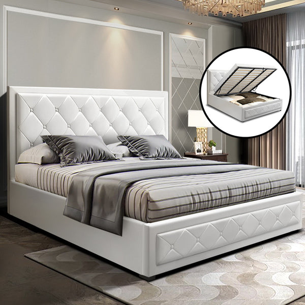Artiss Bed Frame King Size Gas Lift White TIYO Awezingly
