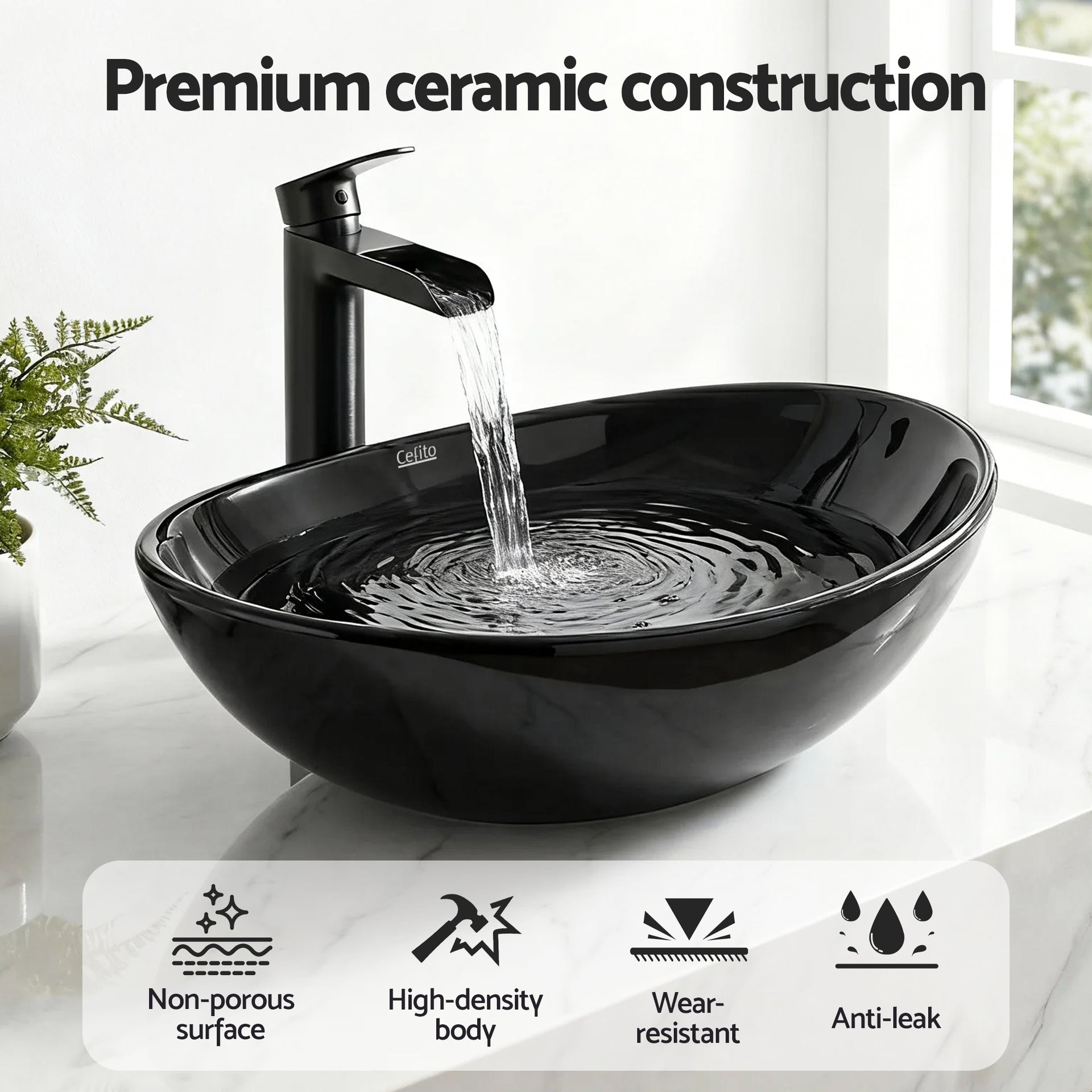 Cefito Bathroom Basin Ceramic Vanity Sink Hand Wash Bowl 41x34cm Awezingly