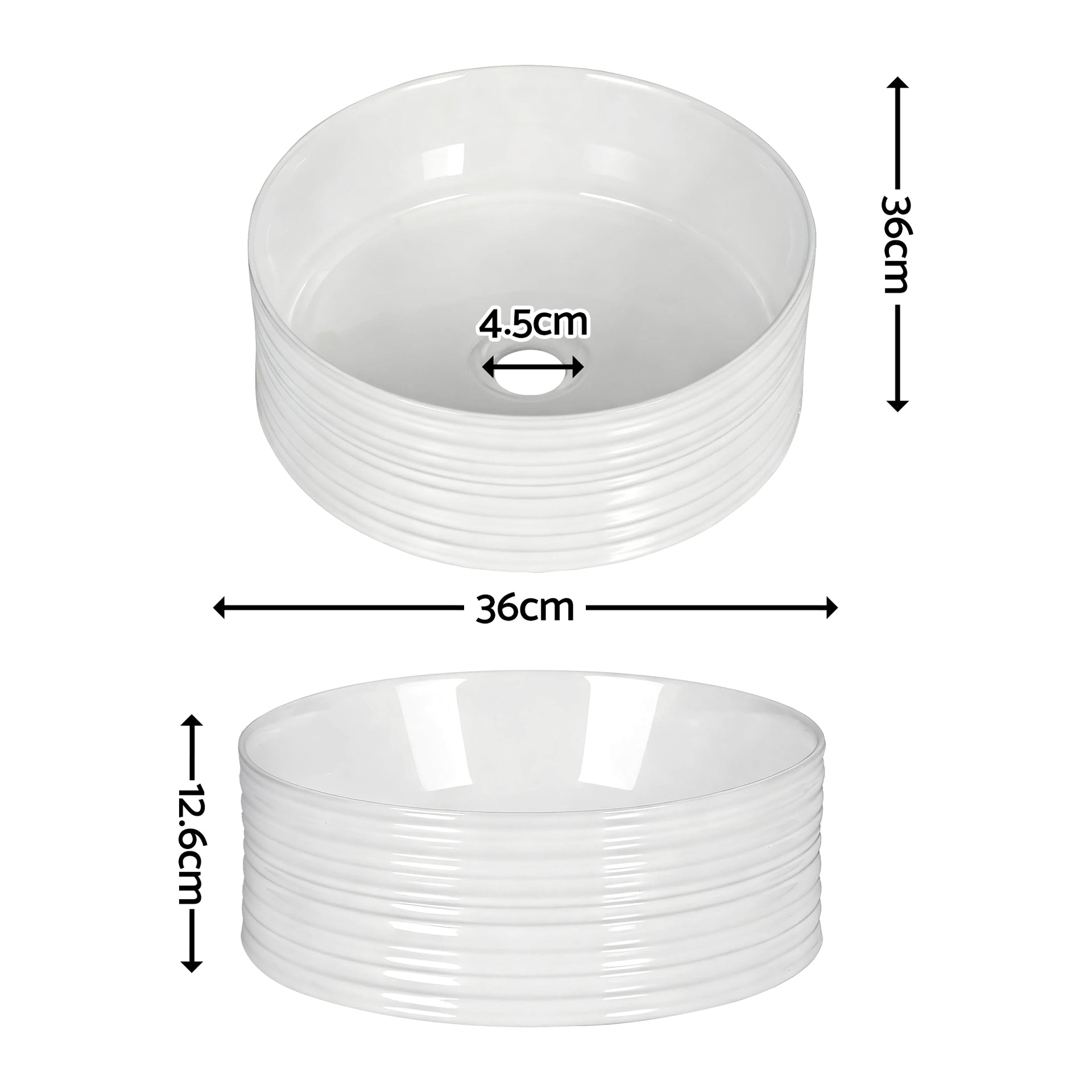 Cefito Bathroom Basin Vanity Sink Vessel Ceramic White Round Countertop 36cm Awezingly