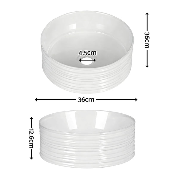 Cefito Bathroom Basin Vanity Sink Vessel Ceramic White Round Countertop 36cm Awezingly