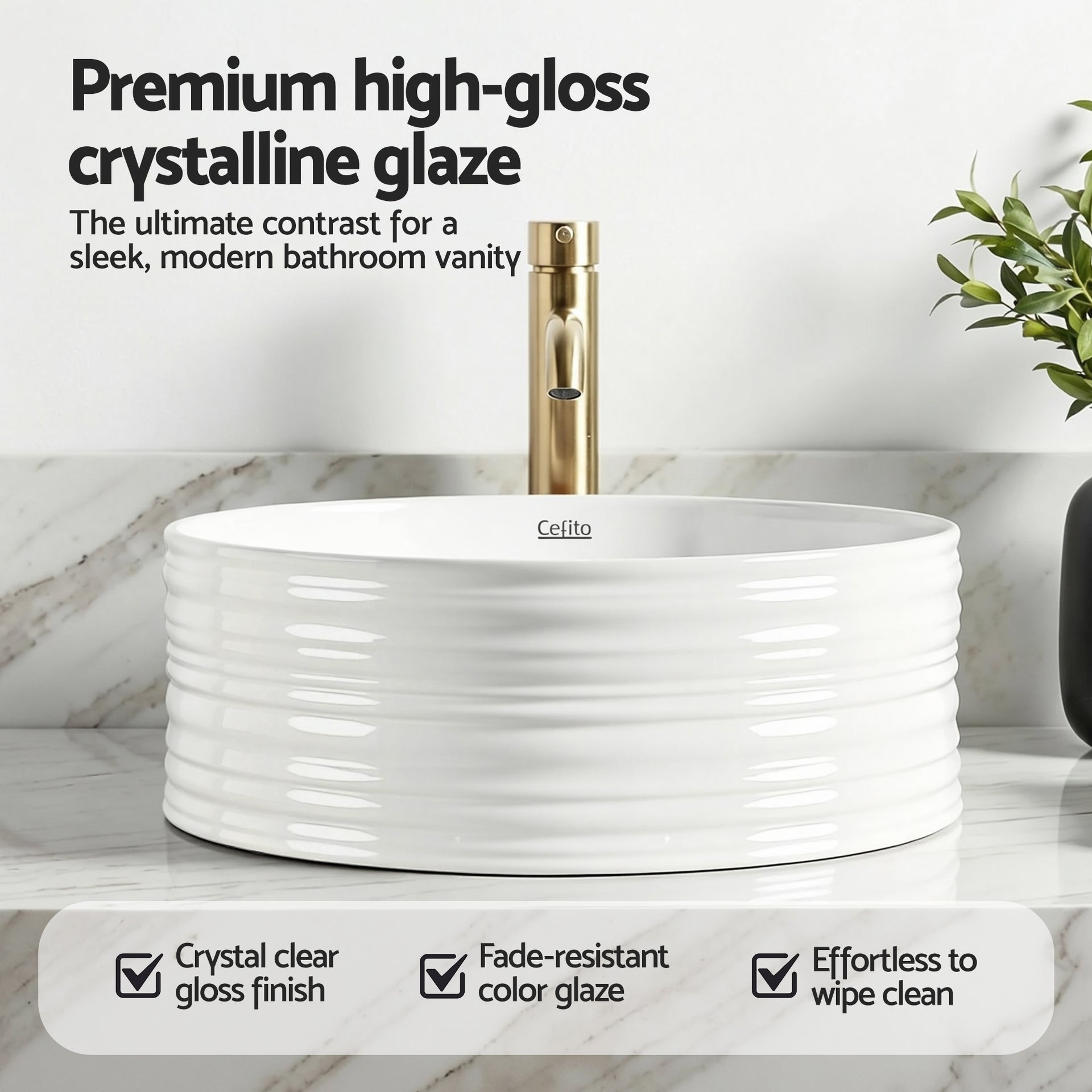 Cefito Bathroom Basin Vanity Sink Vessel Ceramic White Round Countertop 36cm Awezingly
