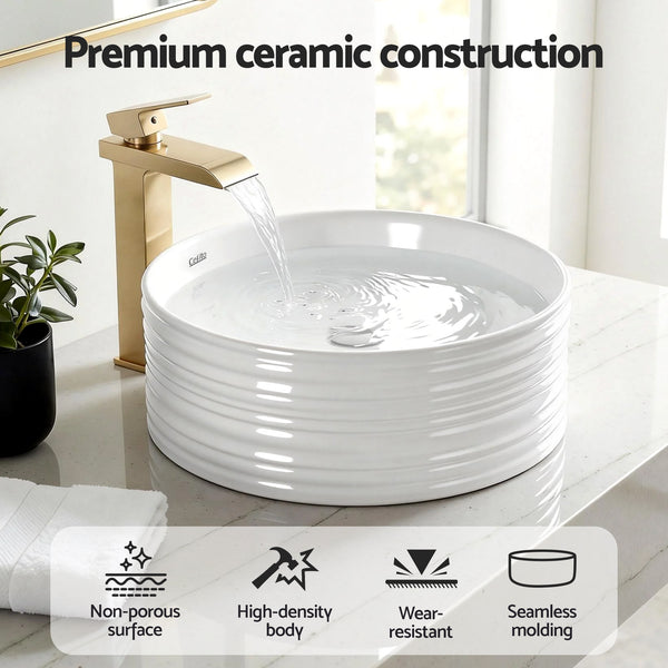 Cefito Bathroom Basin Vanity Sink Vessel Ceramic White Round Countertop 36cm Awezingly