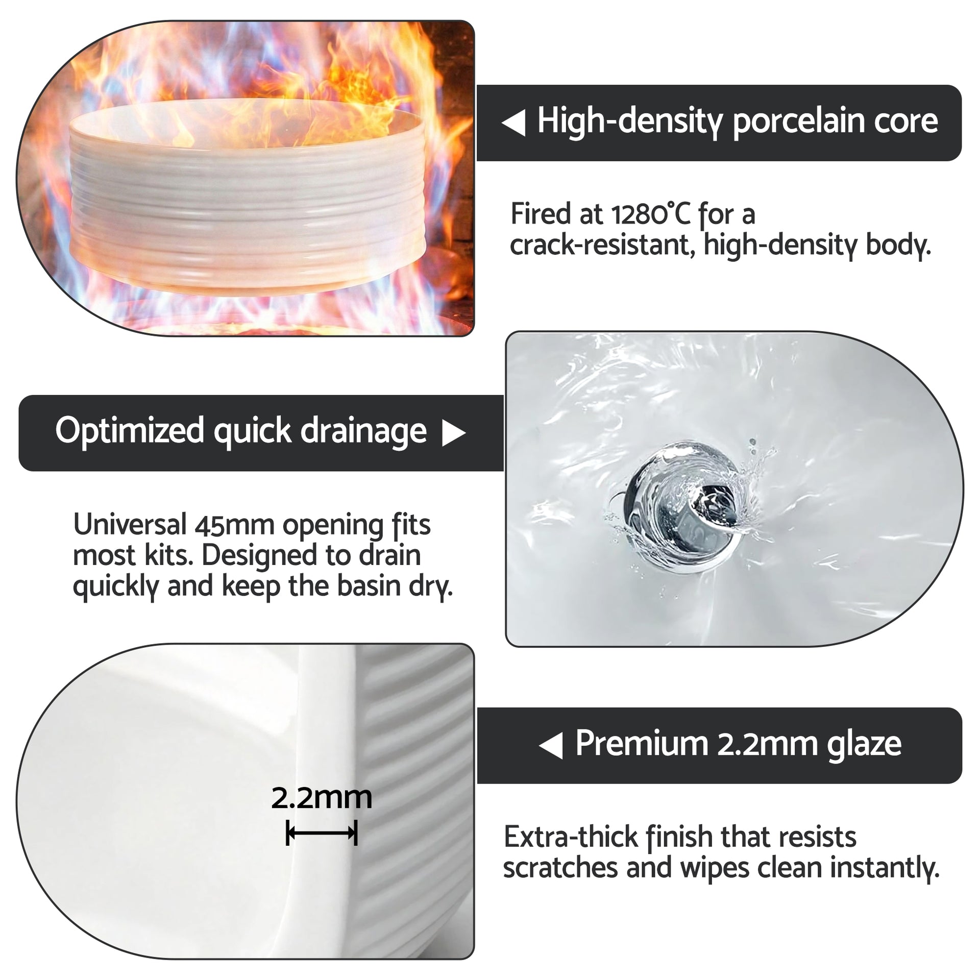 Cefito Bathroom Basin Vanity Sink Vessel Ceramic White Round Countertop 36cm Awezingly