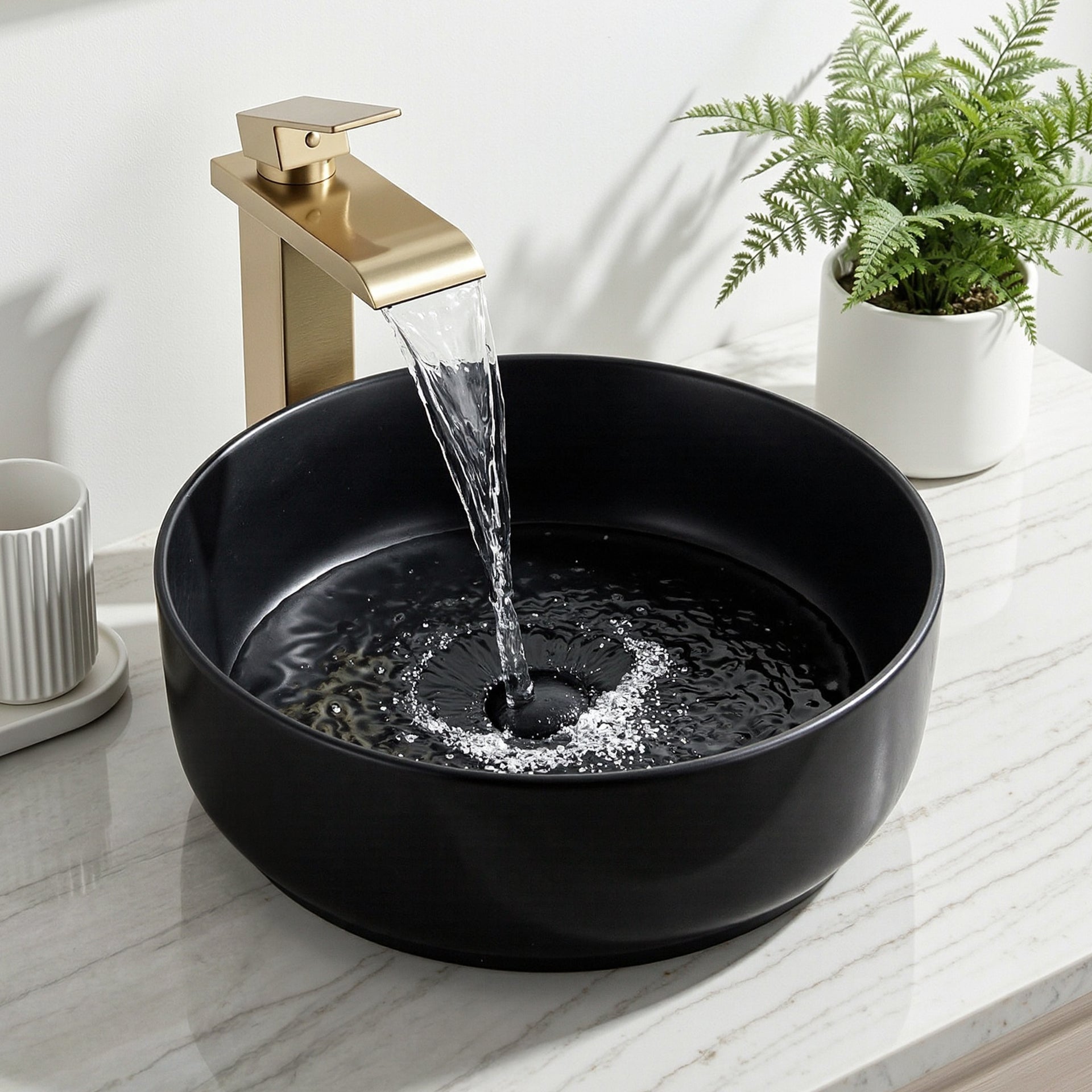 Cefito Bathroom Basin Ceramic Vanity Sink Vessel Bowl Wash Matte Black Round Countertop Awezingly