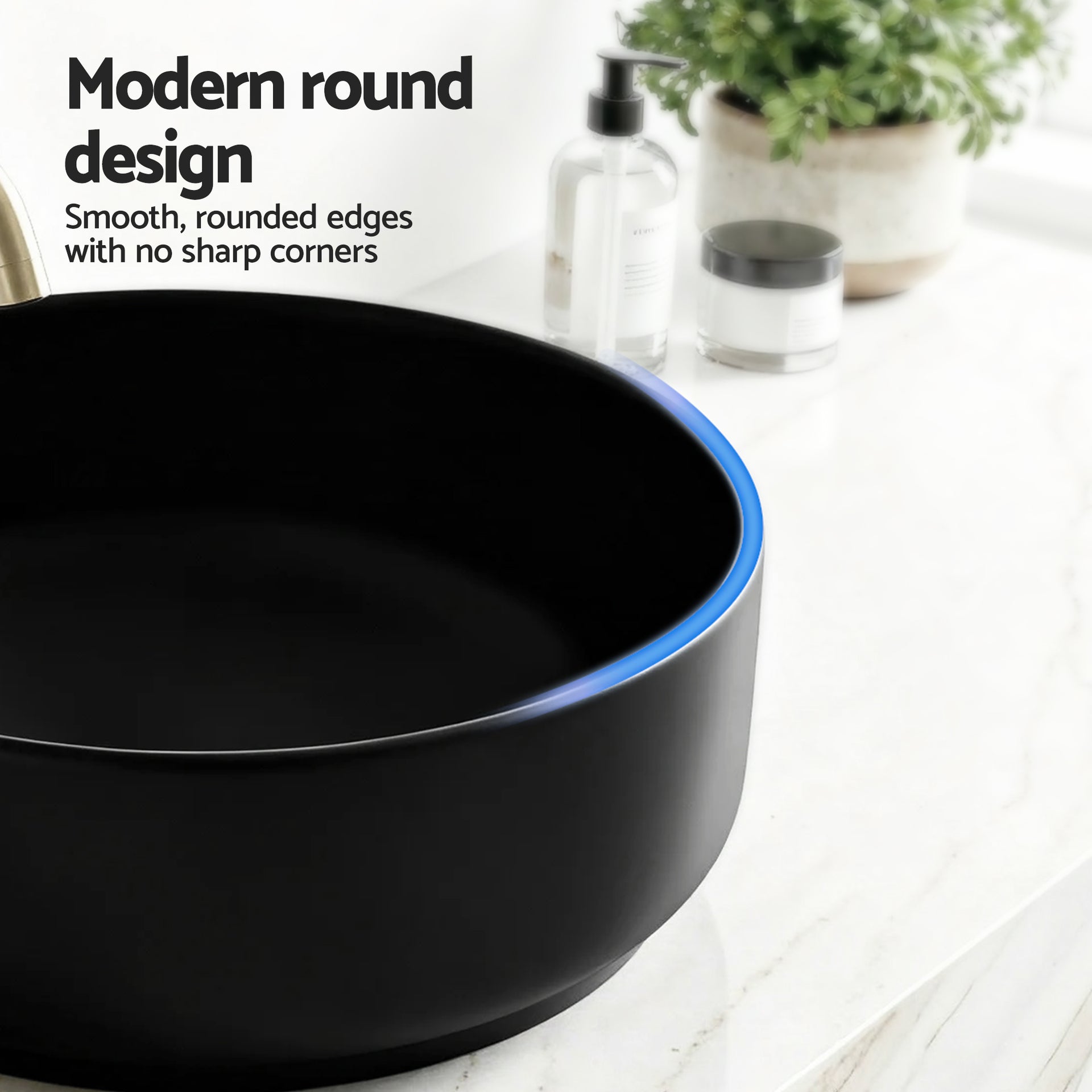 Cefito Bathroom Basin Ceramic Vanity Sink Vessel Bowl Wash Matte Black Round Countertop Awezingly