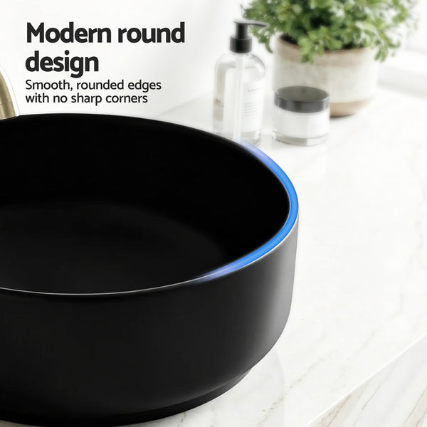 Cefito Bathroom Basin Ceramic Vanity Sink Vessel Bowl Wash Matte Black Round Countertop Awezingly