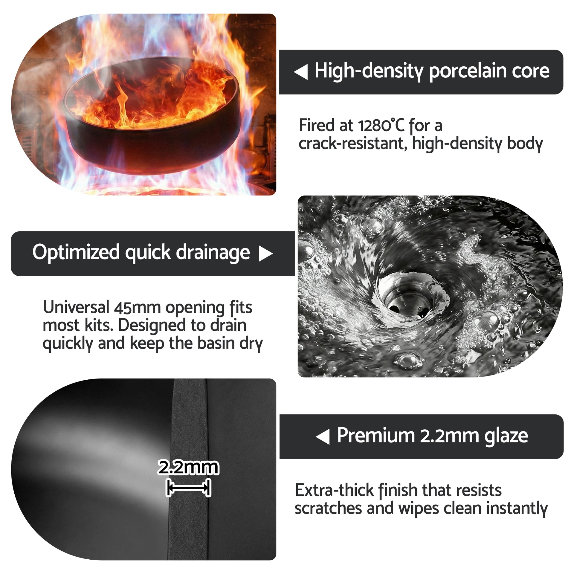 Cefito Bathroom Basin Ceramic Vanity Sink Vessel Bowl Wash Matte Black Round Countertop Awezingly