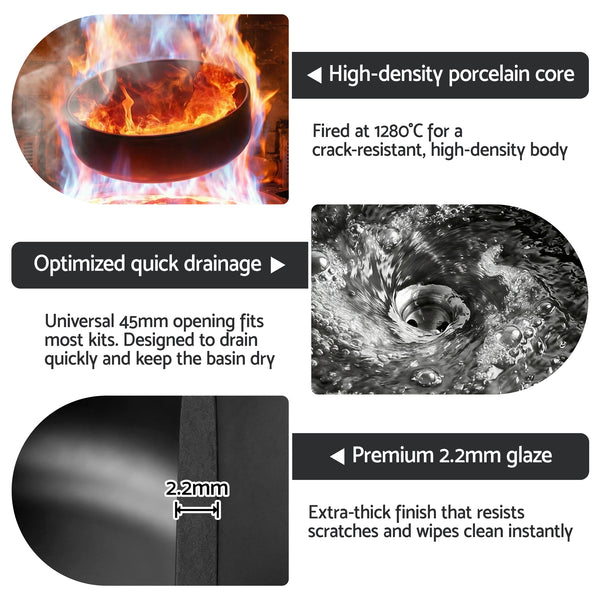 Cefito Bathroom Basin Ceramic Vanity Sink Vessel Bowl Wash Matte Black Round Countertop Awezingly