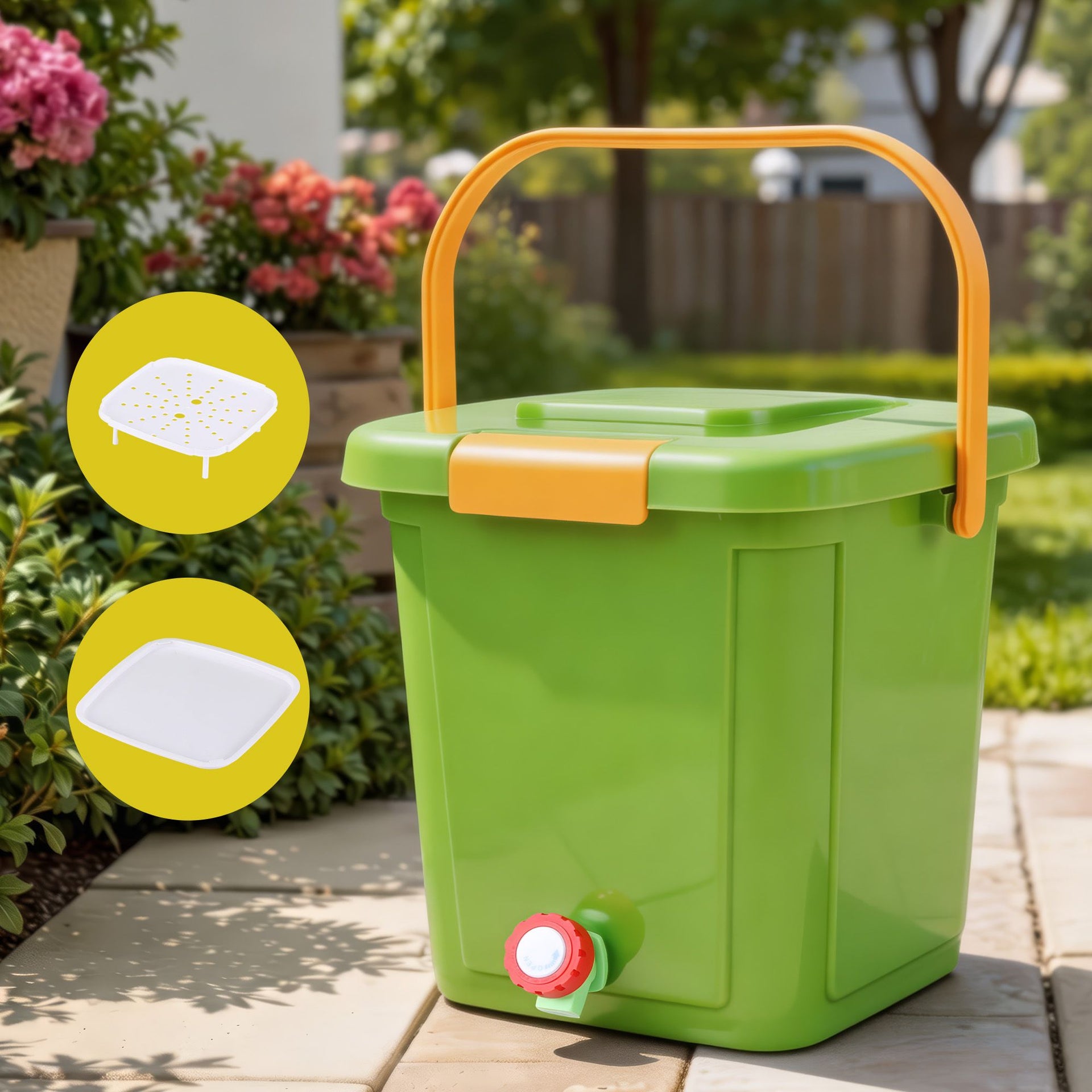 Gardeon 15L Kitchen Compost Bin Food Waste Caddy Drain Tap Green Gardeon