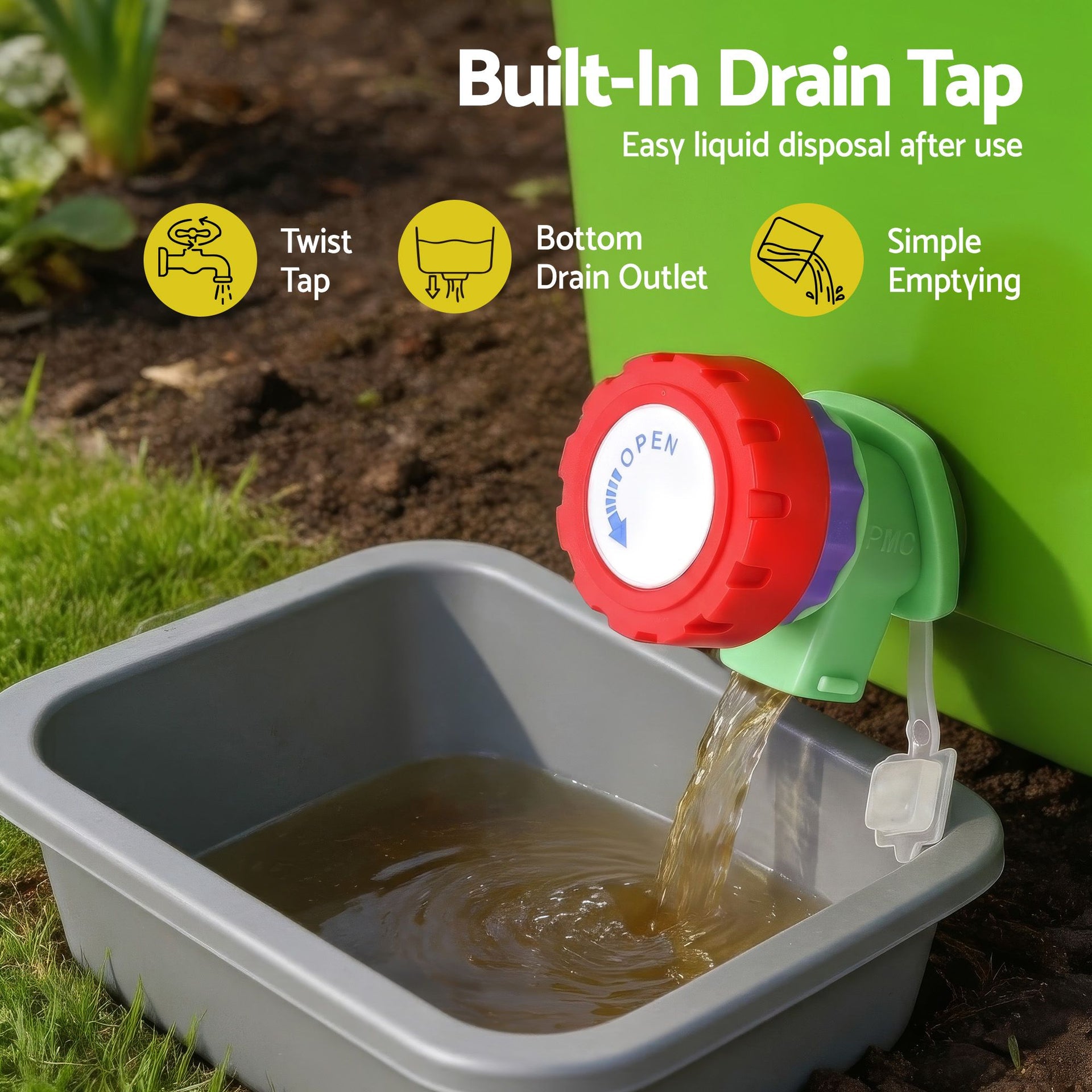Gardeon 20L Kitchen Compost Bin Food Waste Caddy Drain Tap Green Gardeon
