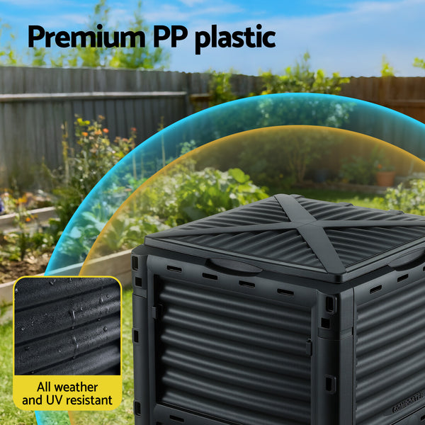 Gardeon Compost Bin 300L Heavy-Duty Black Outdoor Composter with Top Lid Bottom Door Awezingly