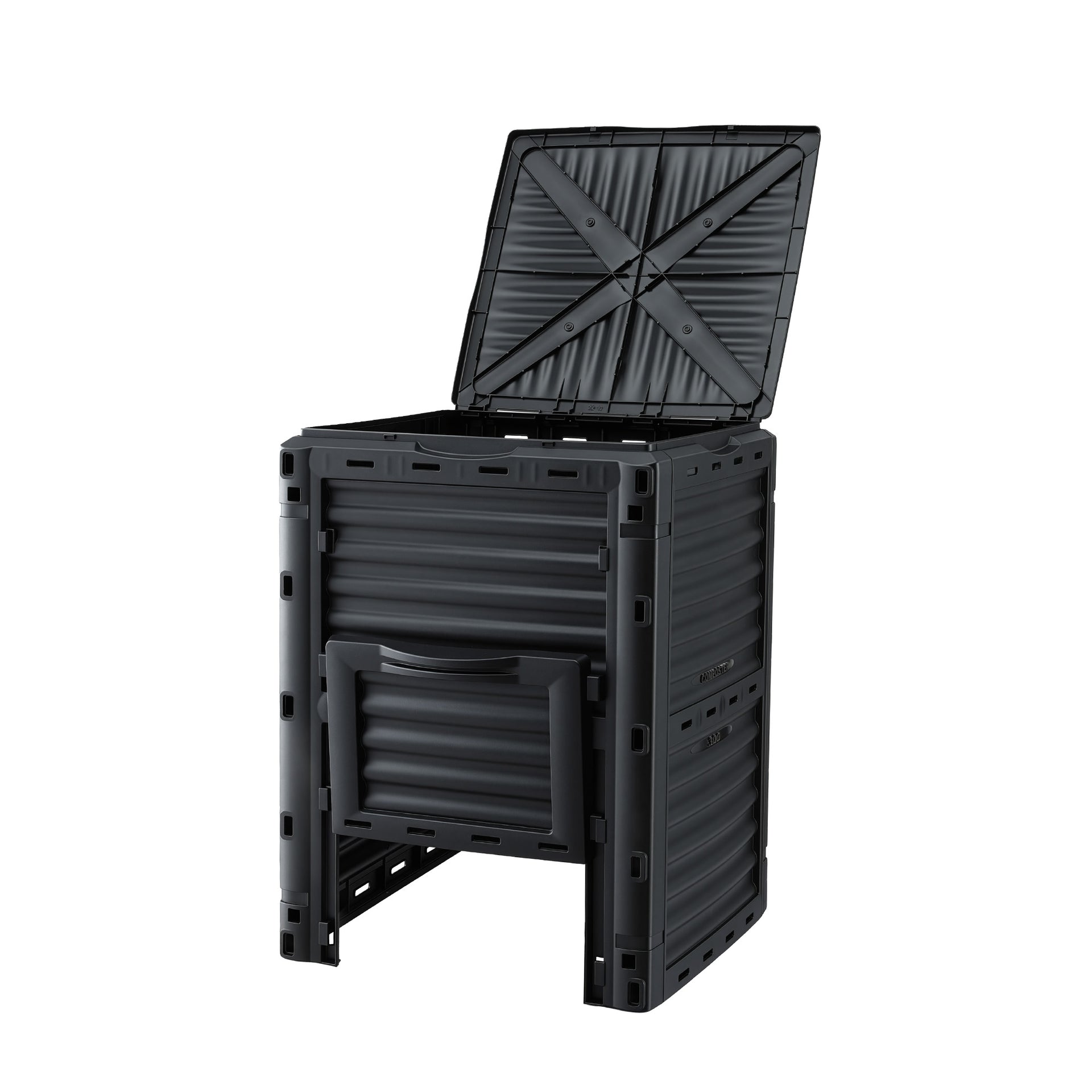 Gardeon Compost Bin 300L Heavy-Duty Black Outdoor Composter with Top Lid Bottom Door Awezingly