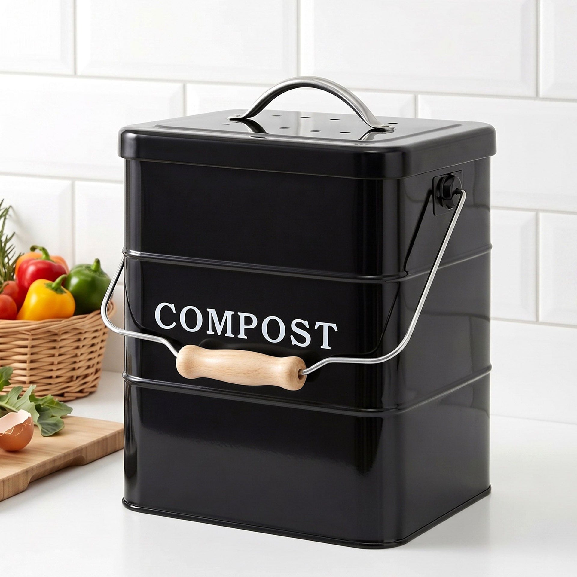 Gardeon 5L Compost Bin Kitchen Countertop Food Waste Caddy Black Awezingly