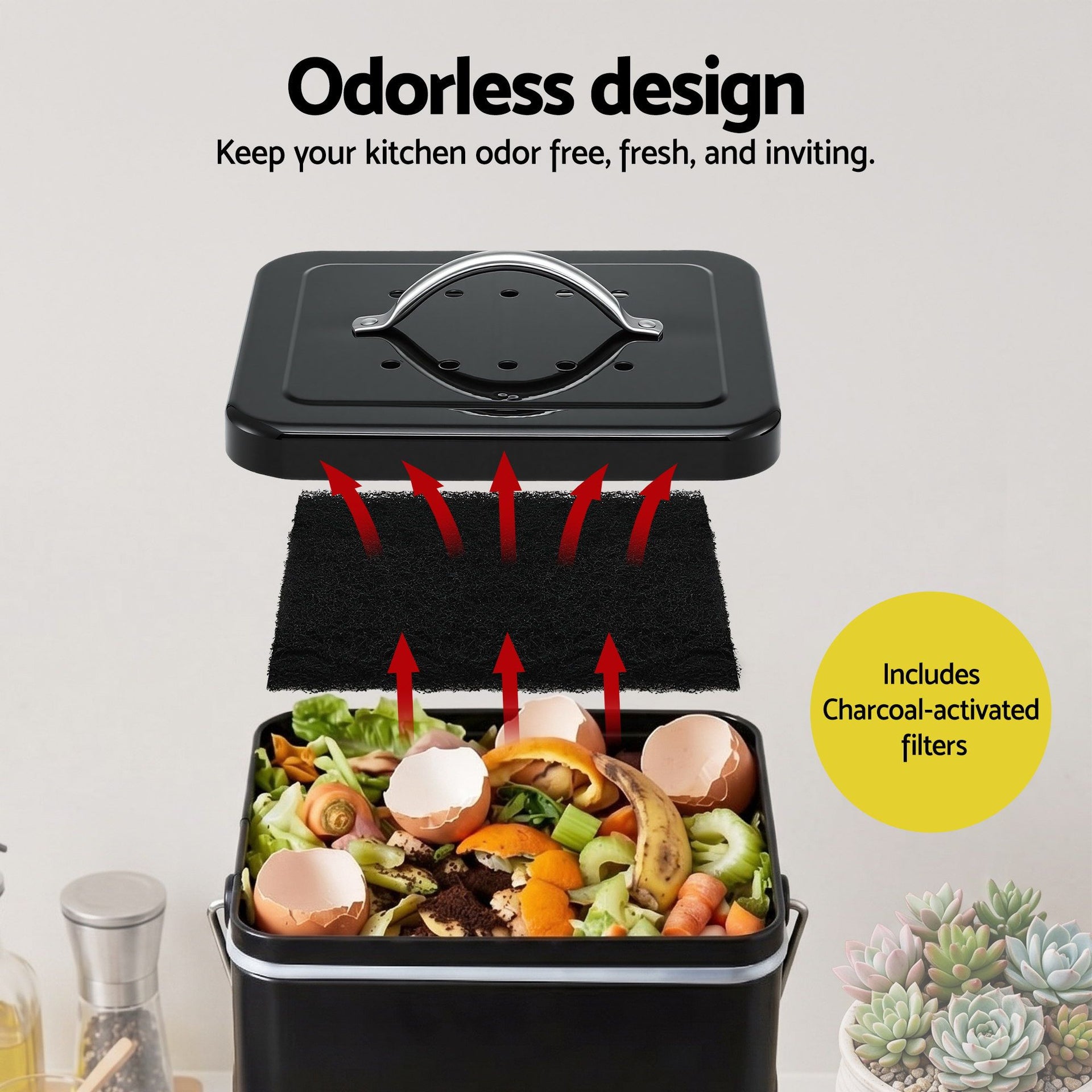 Gardeon 5L Compost Bin Kitchen Countertop Food Waste Caddy Black Awezingly