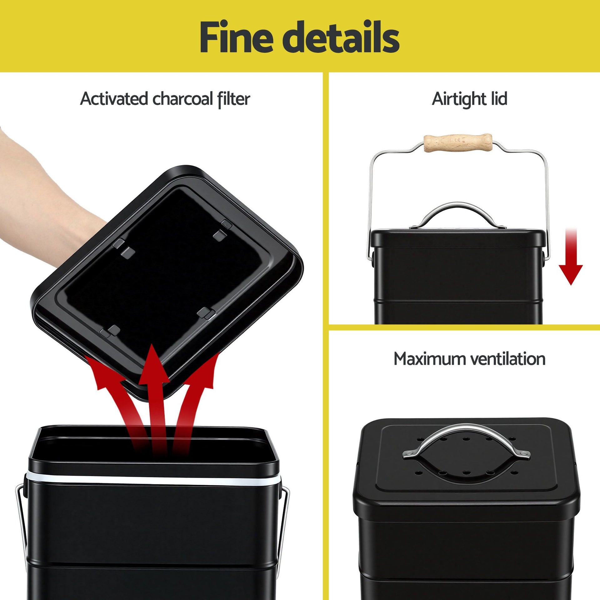 Gardeon 5L Compost Bin Kitchen Countertop Food Waste Caddy Black Awezingly