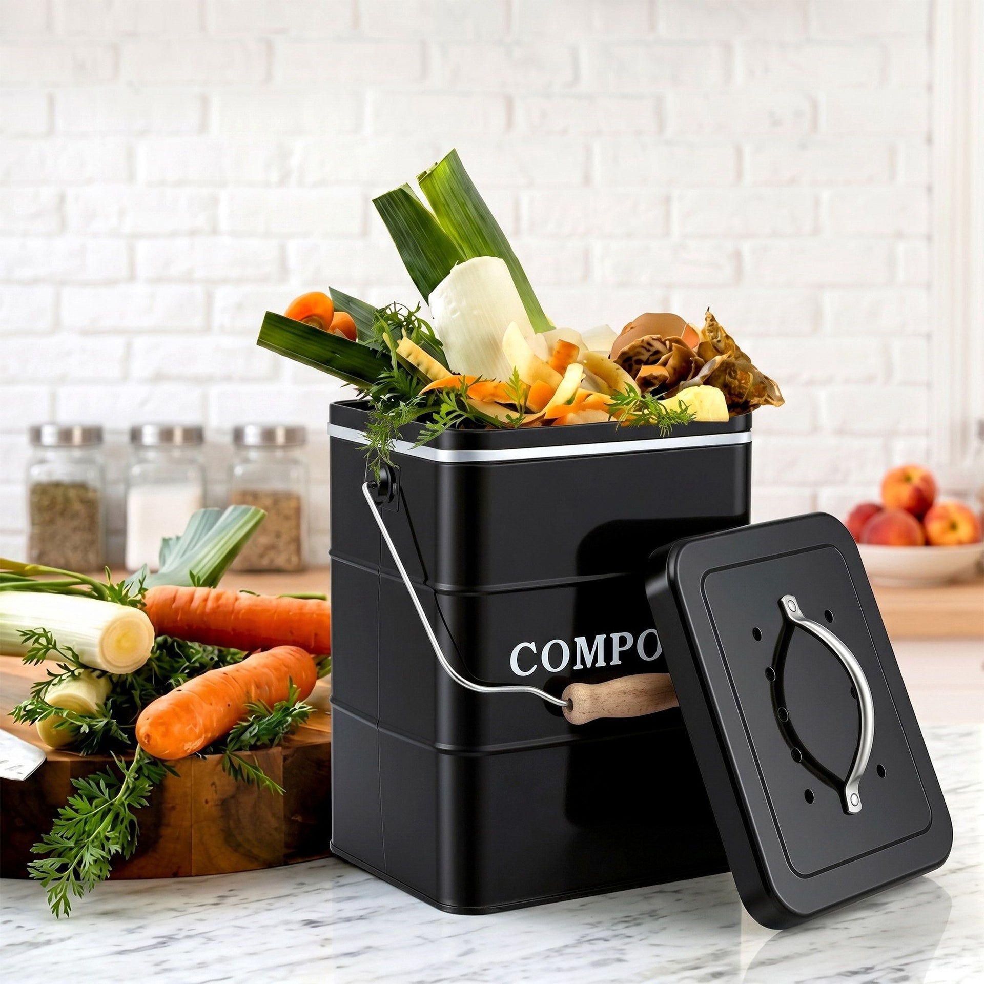 Gardeon 5L Compost Bin Kitchen Countertop Food Waste Caddy Black Awezingly