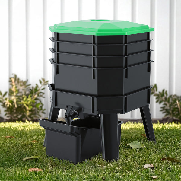 Gardeon Compost Bin 4-Tray Stackable Worm Farm Composter with Liquid Fertiliser Tap Awezingly