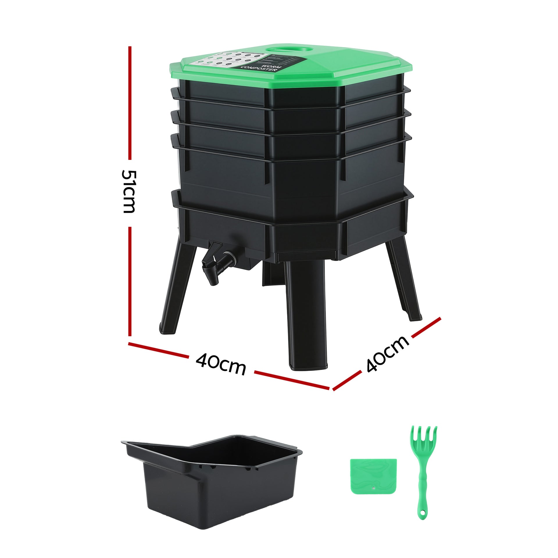 Gardeon Compost Bin 4-Tray Stackable Worm Farm Composter with Liquid Fertiliser Tap Awezingly