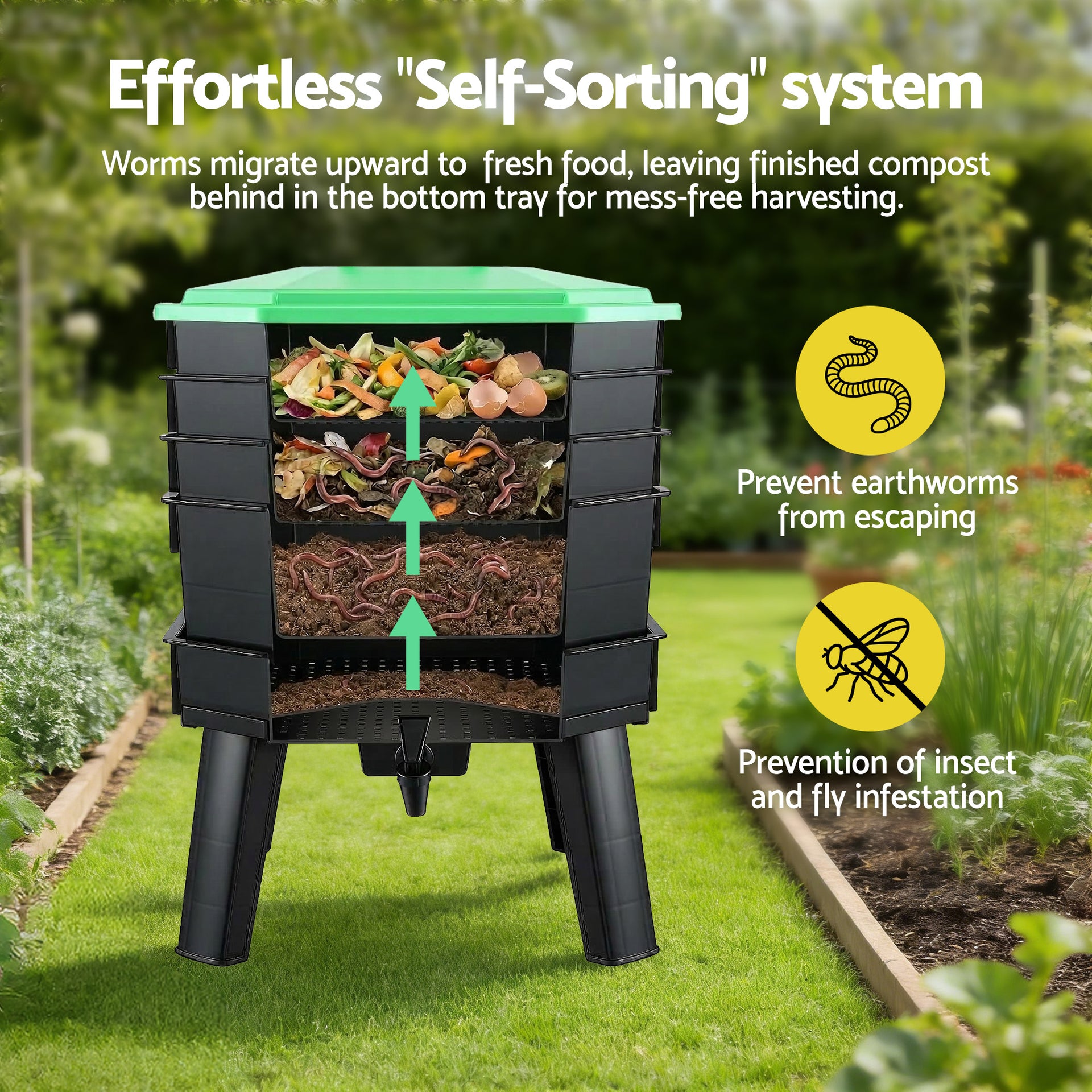 Gardeon Compost Bin 4-Tray Stackable Worm Farm Composter with Liquid Fertiliser Tap Awezingly