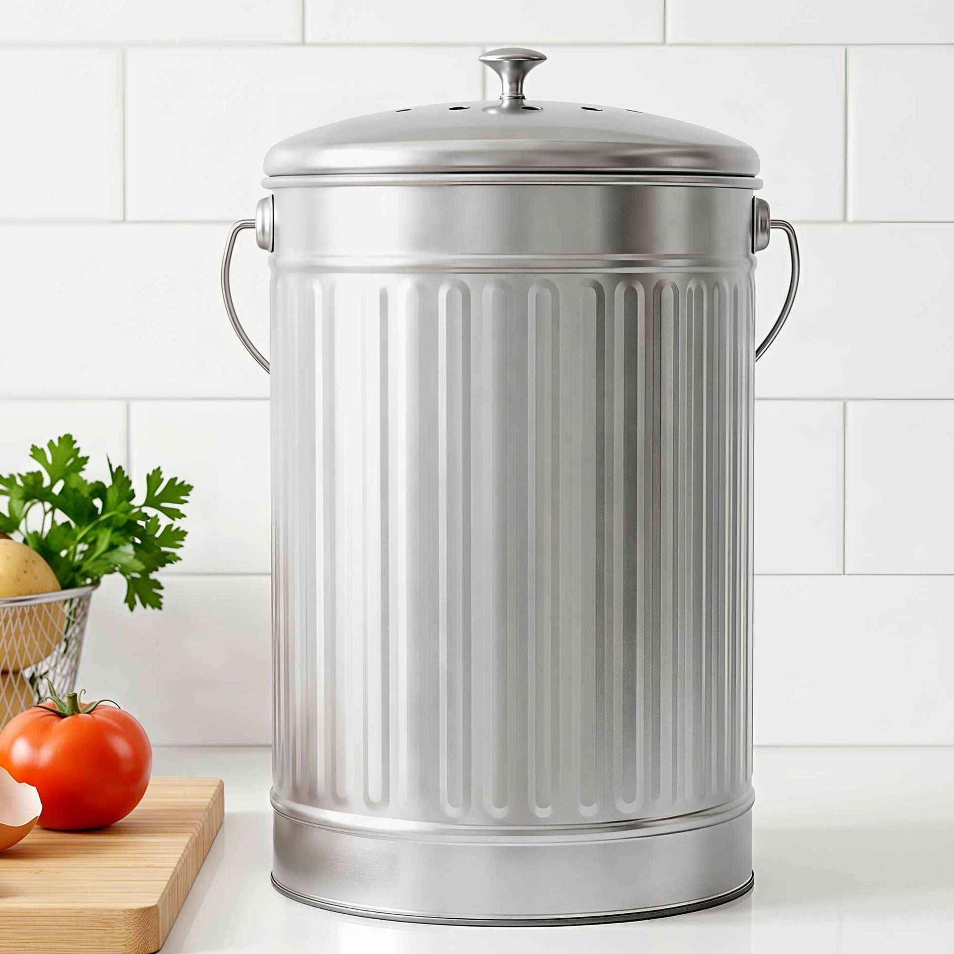 Gardeon Compost Bin Kitchen Countertop Food Waste Caddy 6L Silver Awezingly