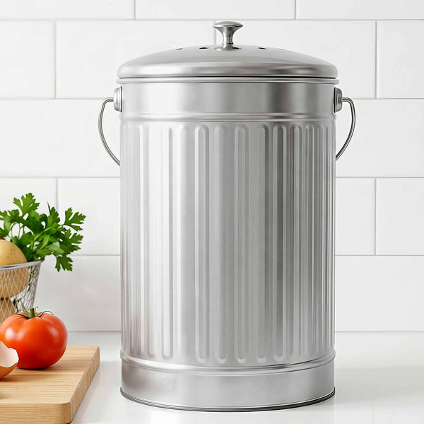 Gardeon Compost Bin Kitchen Countertop Food Waste Caddy 6L Silver Awezingly